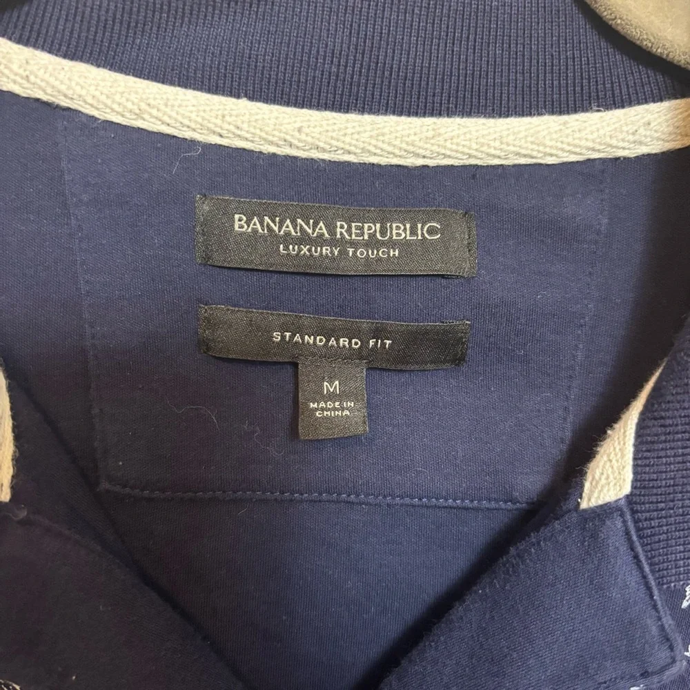 Banana Republic Men's Shirt Palm‎ Tree Short Sleeve Polo Blue White Size Medium